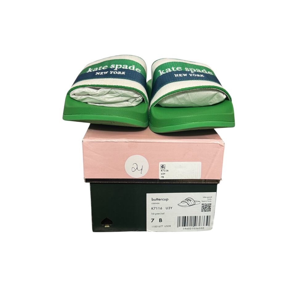 NIB! Kate Spade Buttercup Canvas Green Tropical Pool Slide Sandals - Size 7 - Picture 10 of 10